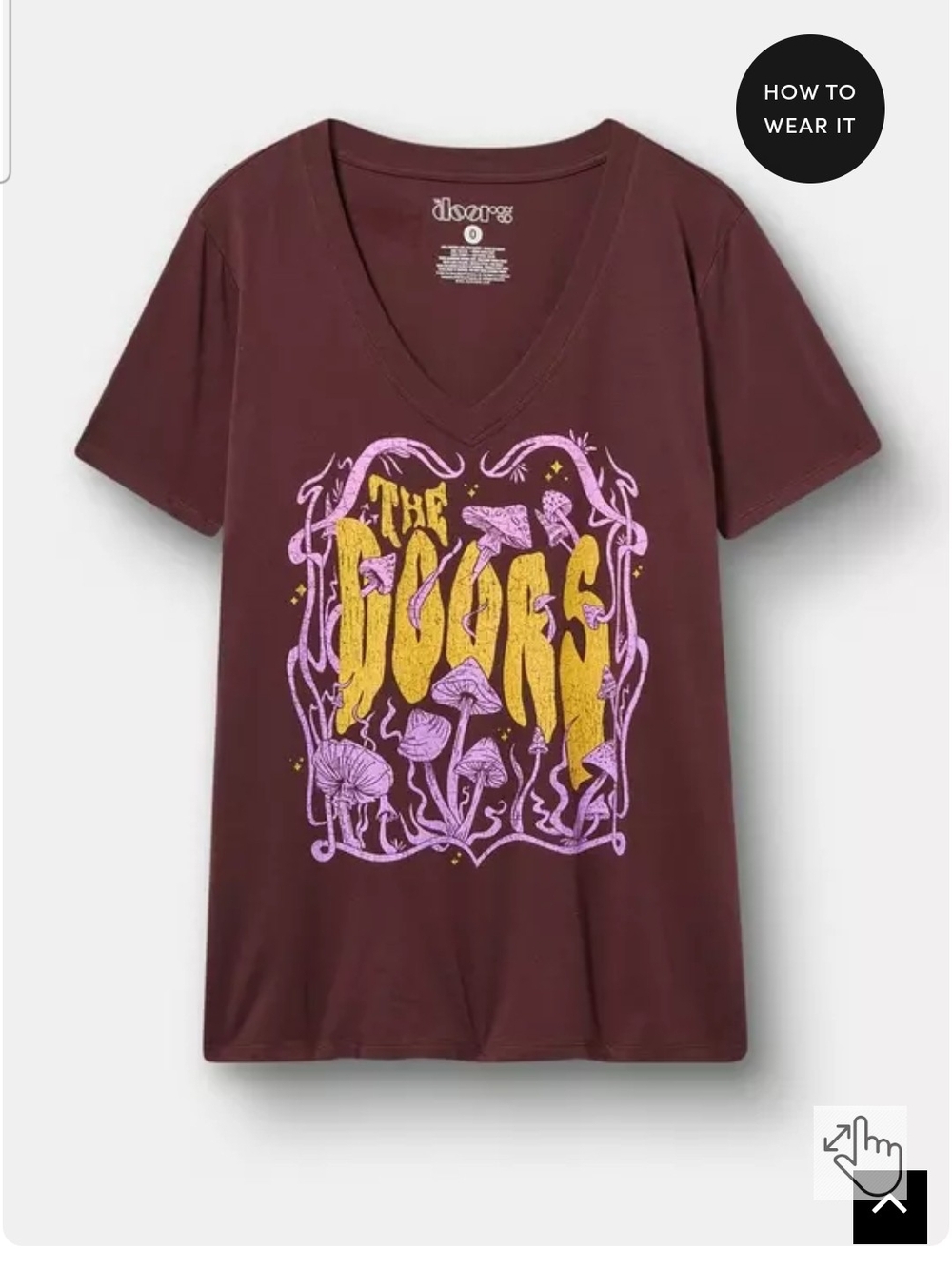 torrid Maroon Graphic V-Neck Tee with Yellow & Lavender Print